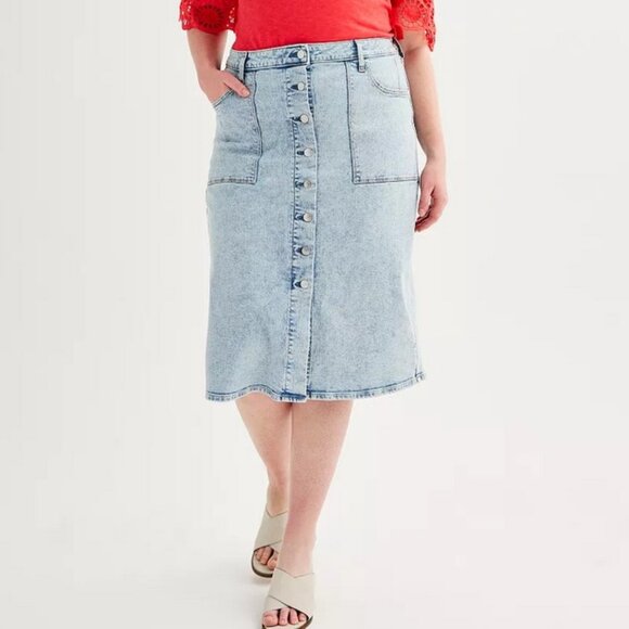 Sonoma Button Fly Midi Denim Jean Skirt 22W - Picture 2 of 11